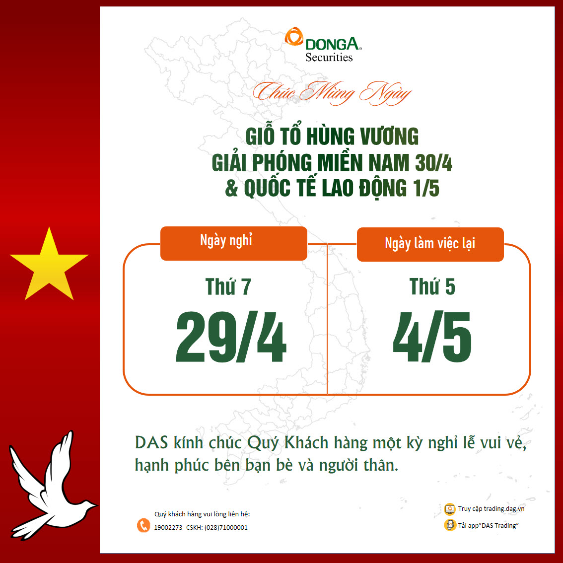 THÔNG BÁO NGHỈ LỄ GIỖ TỔ HÙNG VƯƠNG VÀ NGHỈ LỄ 30/4 - 1/5/2023